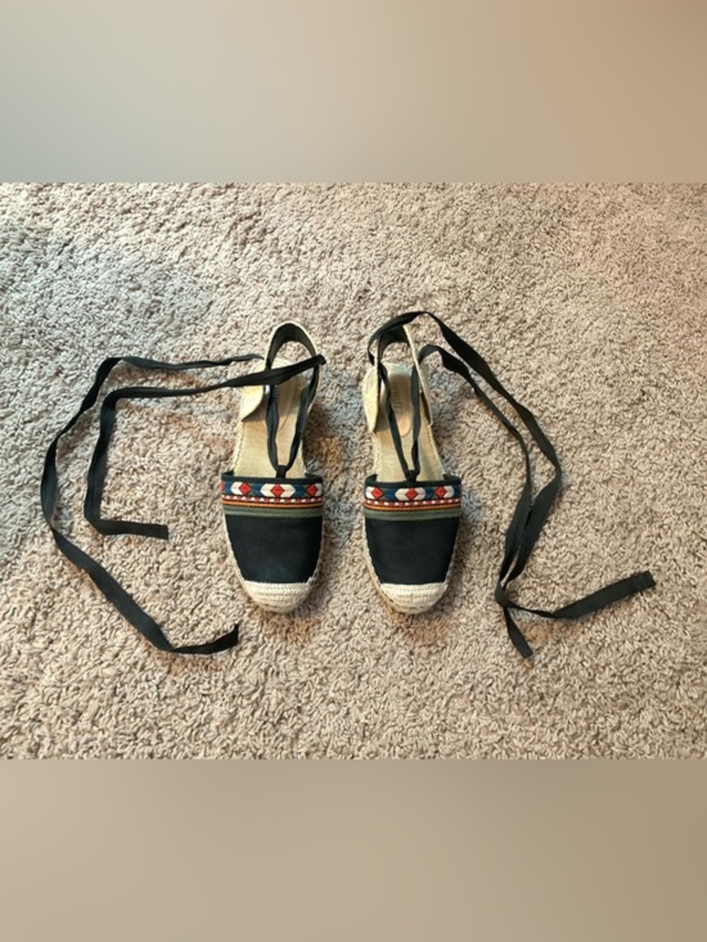 SCHUTZ Embroidered Lace Up Espadrilles Sandals Red Black
